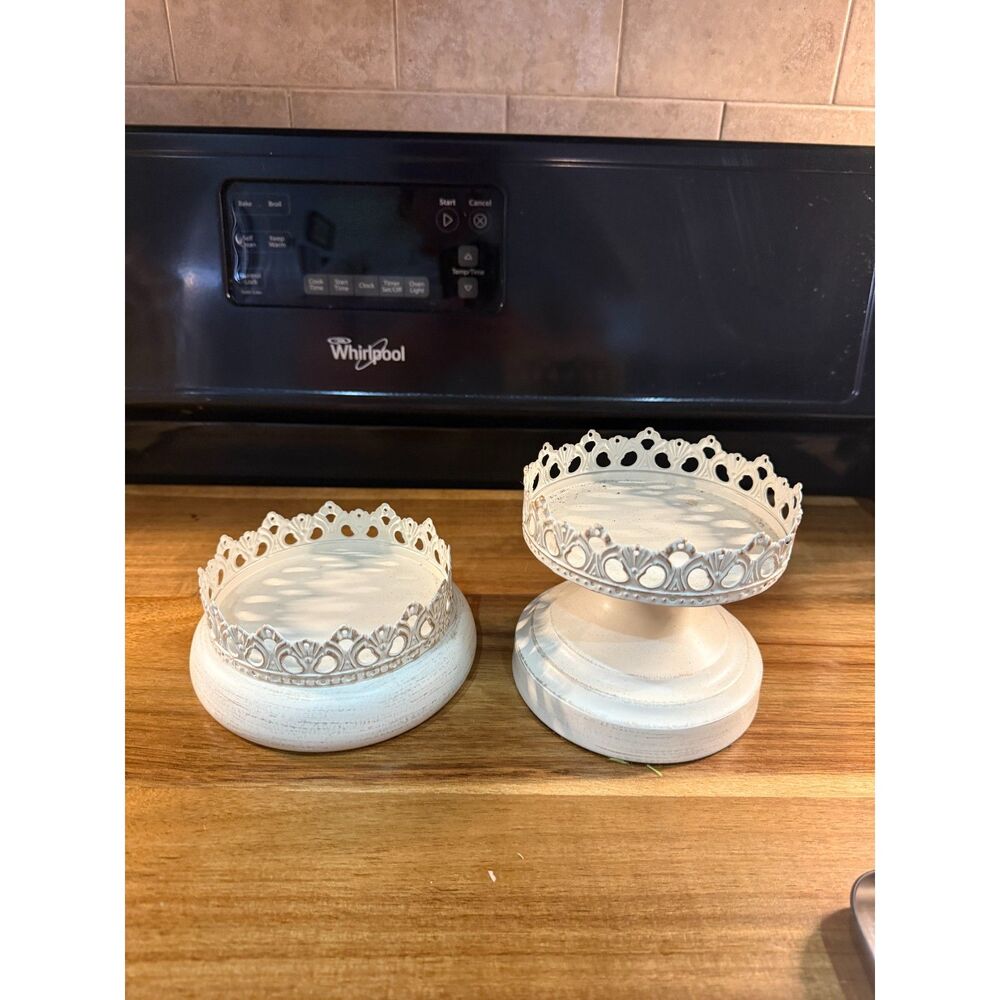 Distressed White Decorative Birdcage Candle Holder Set | Rustic Farmhouse Birds - Picture 3 of 6